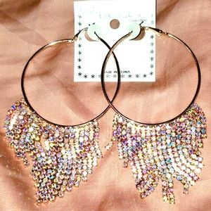 Rhinestone Drop Hoop Earrings
